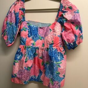 Lilly Pulitzer Pink and Blue Floral Blouse